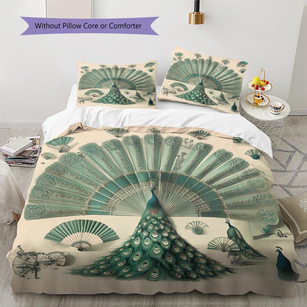Peacock 2 Pattern Bedding Quilt Set Quilt Cover Pillowcase Home Decoration Gift (1 * Duvet Cover + 2 * Pillowcase, Without Core)