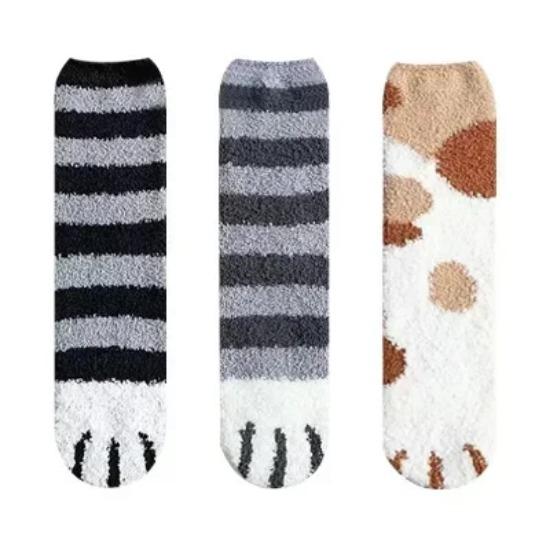 3 Pairs Womens Cats Paw Stripe 3d Socks Kawaii Fun Thick Girls Cartoon Animal Fingers Sock Hosiery Toe Zebra/Tiger/Cat Foot Sox