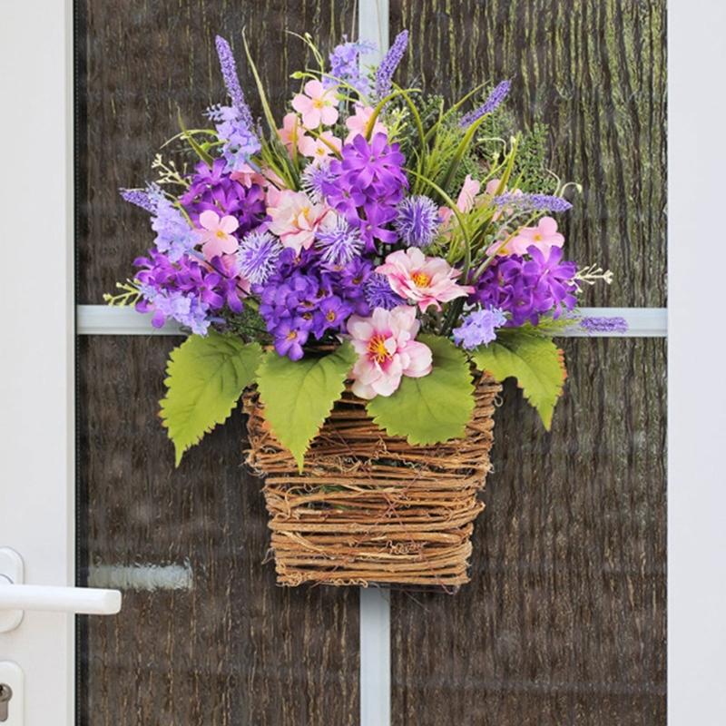 Elegant Basket with Beautiful Blooms Artificial Flowers Wreath Handmade Artfully Floral for Home and Office Enhancement