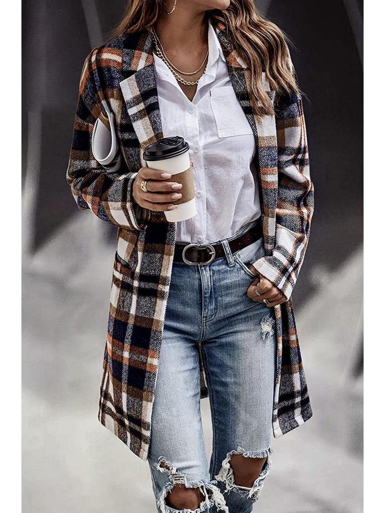 Autumn European & American Plaid Lapel Women's Casual Blazer