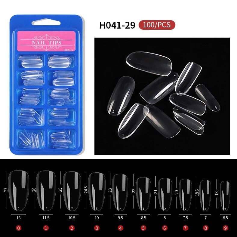 100pcs/box Clear Transparent Seamless Fake Nails Full Coverage False Nails Tips Short T-shaped Full Sticker For Nails Manicures