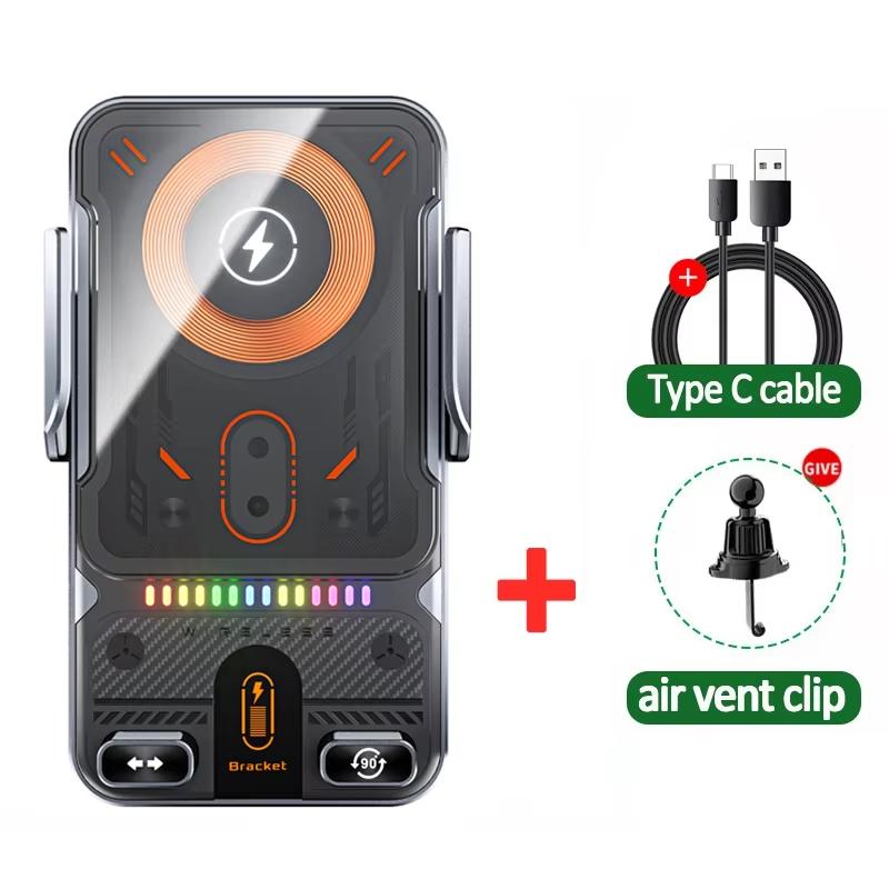 Car Wireless Charger Auto-Clamping RGB Light Phone Holder Stand Touching 360 Rotation Fast Charging Bracket For iPhone Samsung