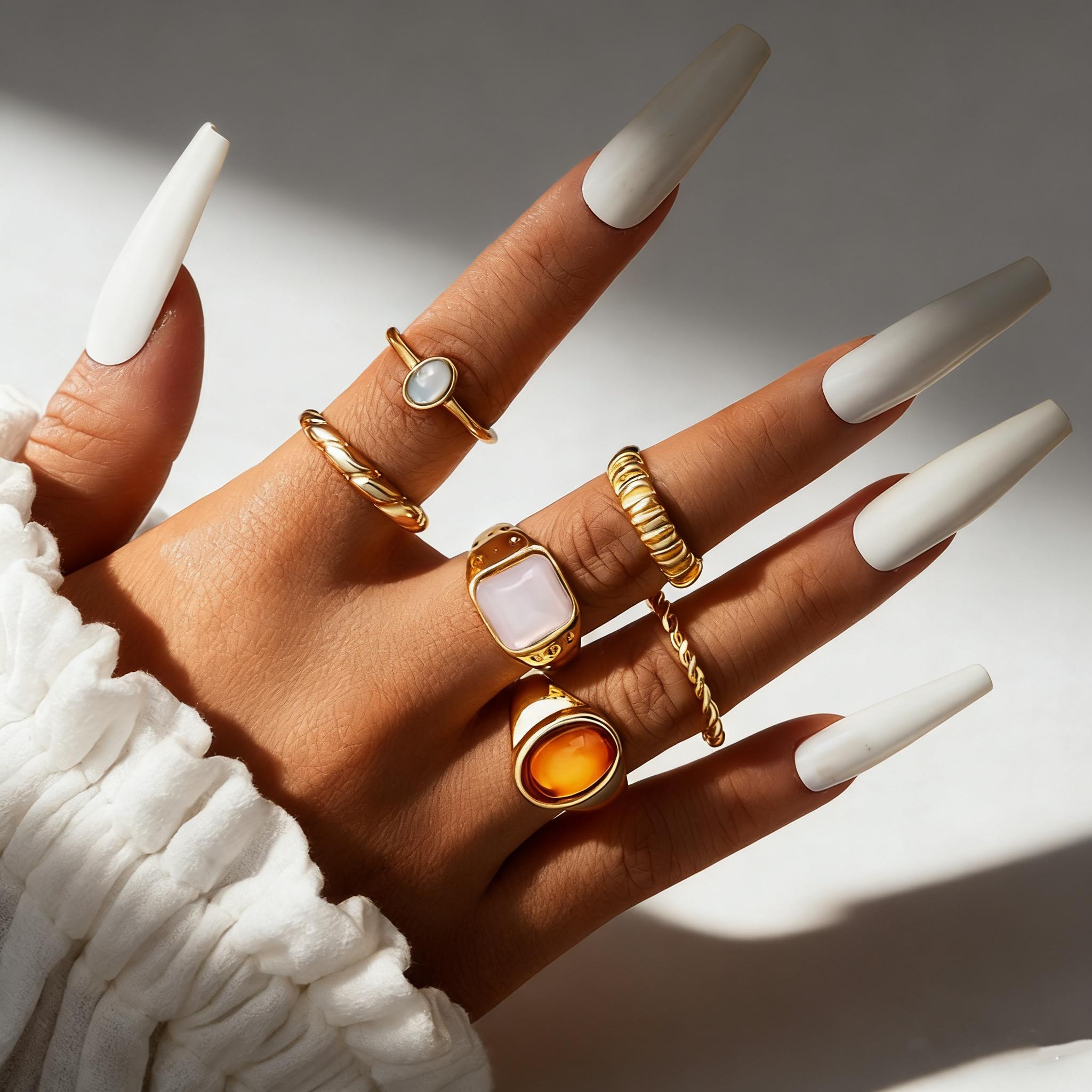 

6pcs Vintage Minimalist Moonstone Rings Set For Women Fashion Gold Color Personalized Design Ring Party Daily Wear Jewelry Gifts
