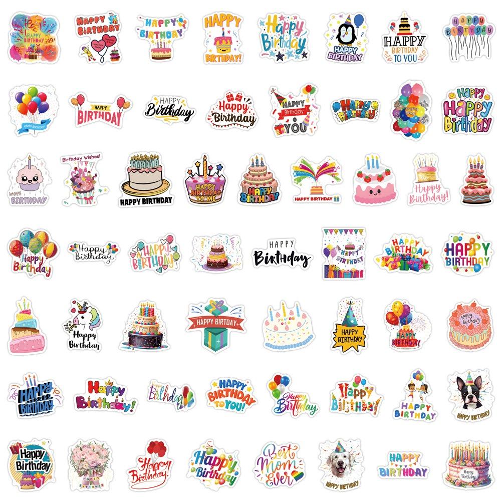 55Pcs Happy Birthday Creative Graffiti Stickers Suitcase Water Cup Stationery Laptop Refrigerator Decoration Diy Decals