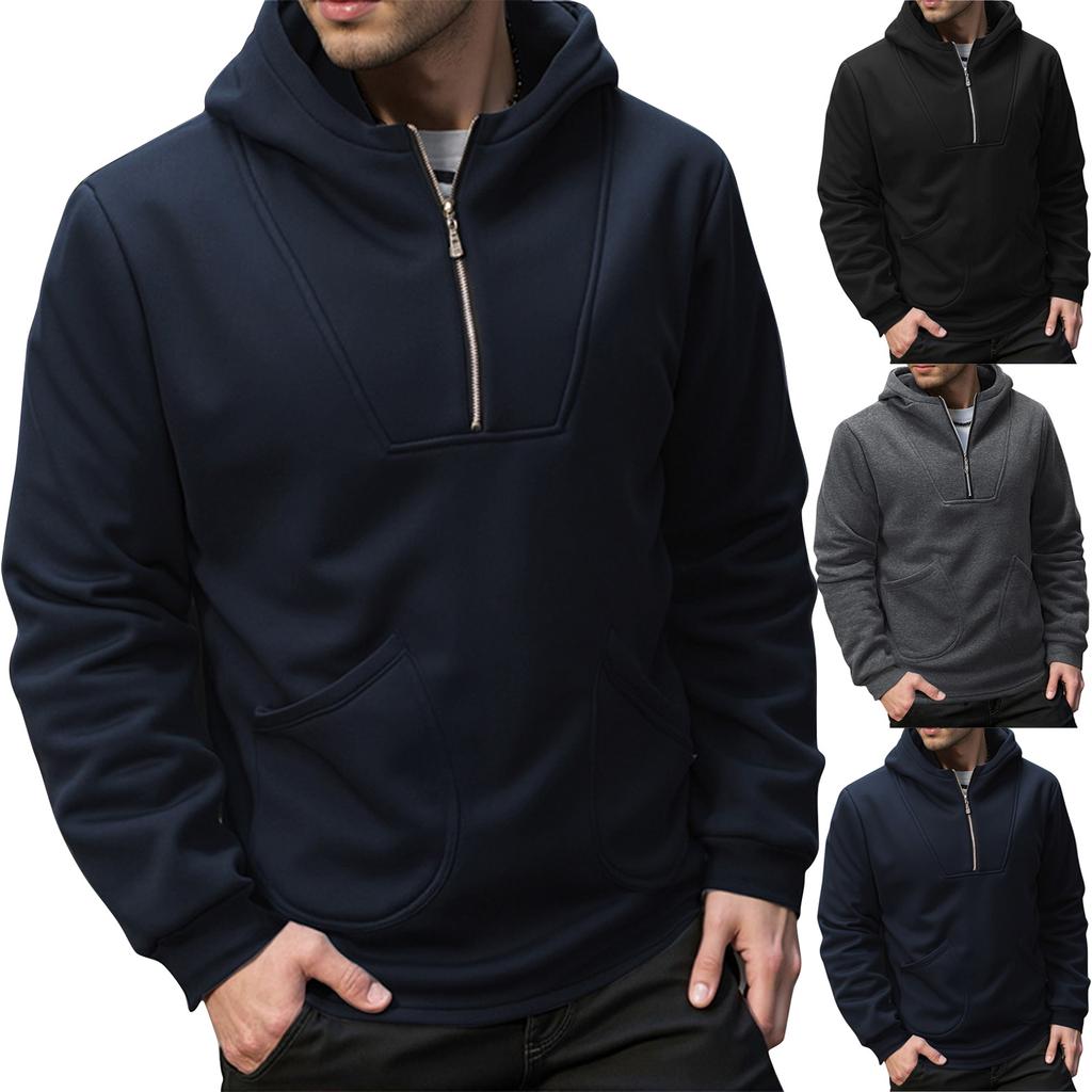 Men's Solid Color Half-Zip Sweatshirt Hoodie Men's Sports Large Size Casual Sweatshirt