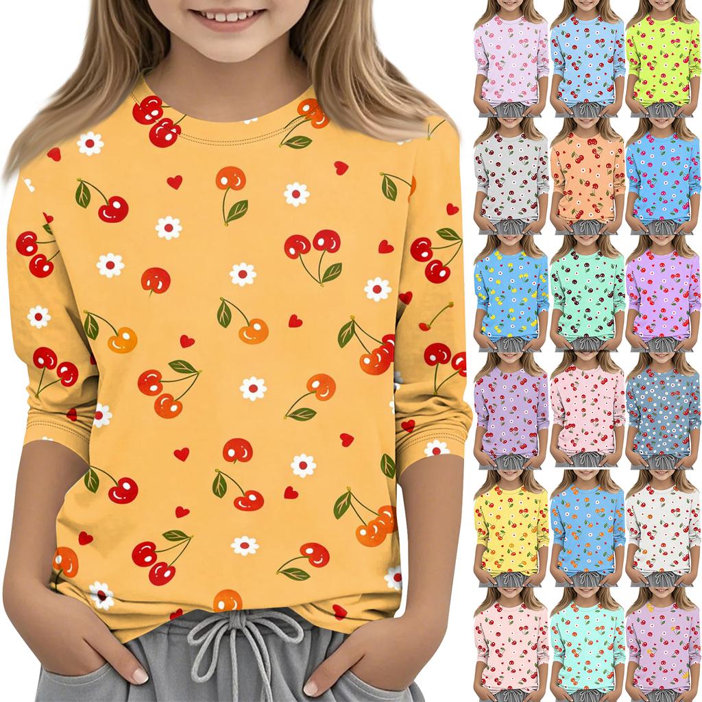 Children's Printed Round Neck Seven Quarter Sleeve Casual T-shirt