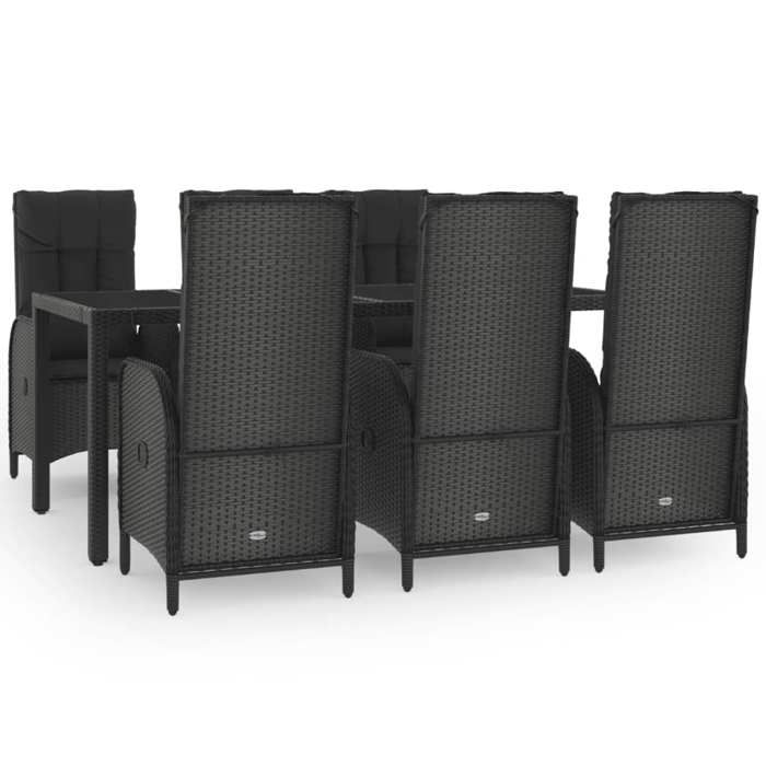 VidaXL Ensemble à manger jardin et coussins 7 pcs Noir et gris Rotin, ensemble de salle à manger, ensemble de salle à manger 3185057