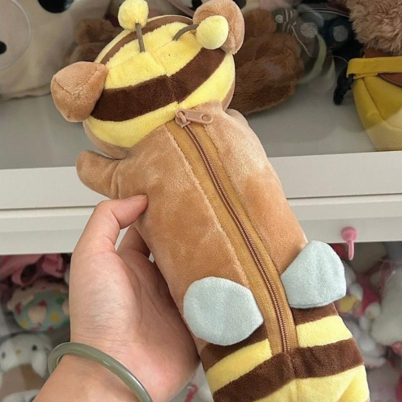 Cute Bee Bear Doll Shaped Plush Pencil Pouch School Student Stationery Storage Pen Bag Gifts