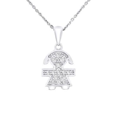 Children's Pendant - LÉA &; ARTHUR - 'GIRL' Motif - 925 Silver - Zirconium Oxides - Rhodium Plated