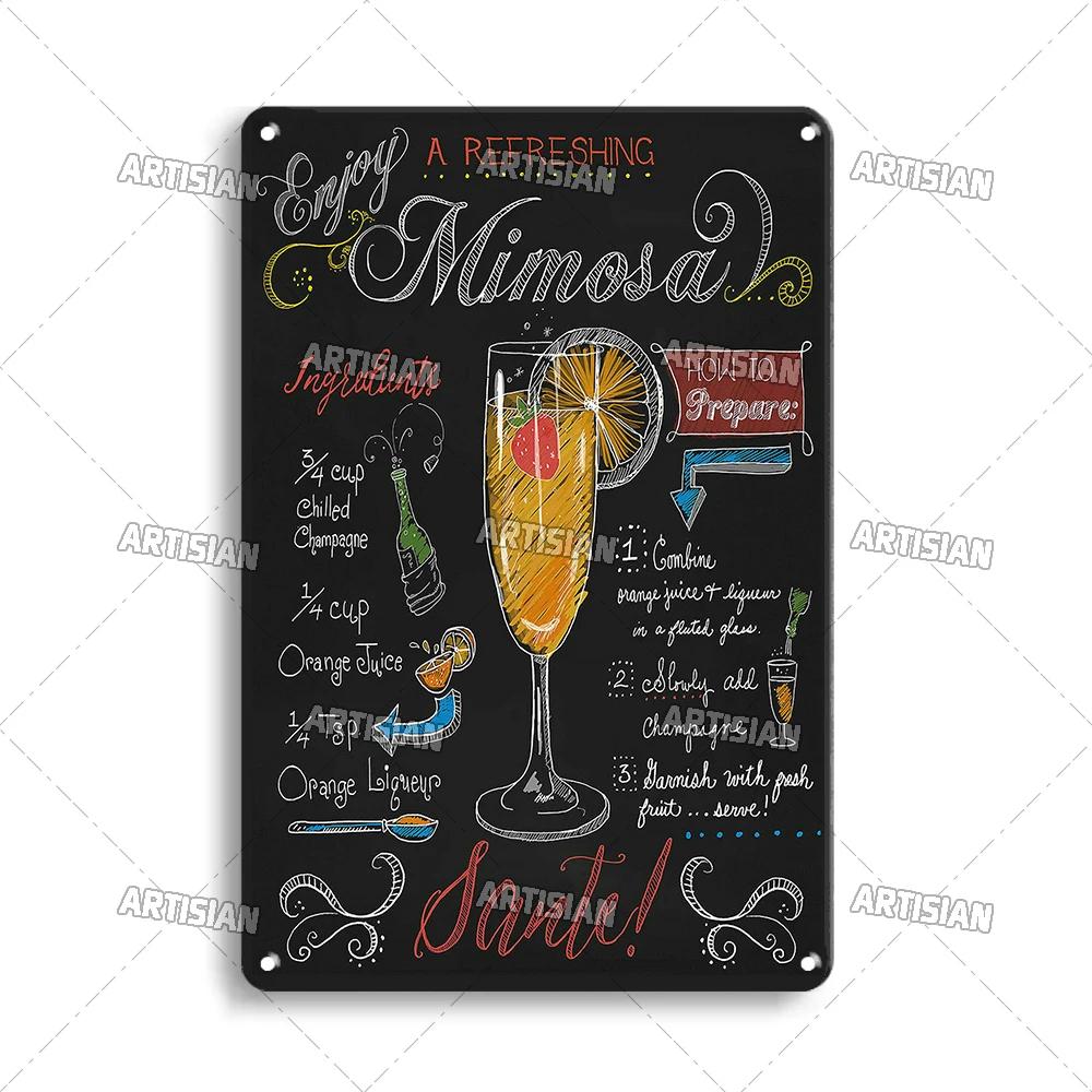 Mfoever Tin Sign Vintage Cocktail Recipe Metal Tin Sign Retro Bar Drink Menu Wall Art Decor for Pub Bar Man Cave Kitchen Rustic Iron Painting Pla