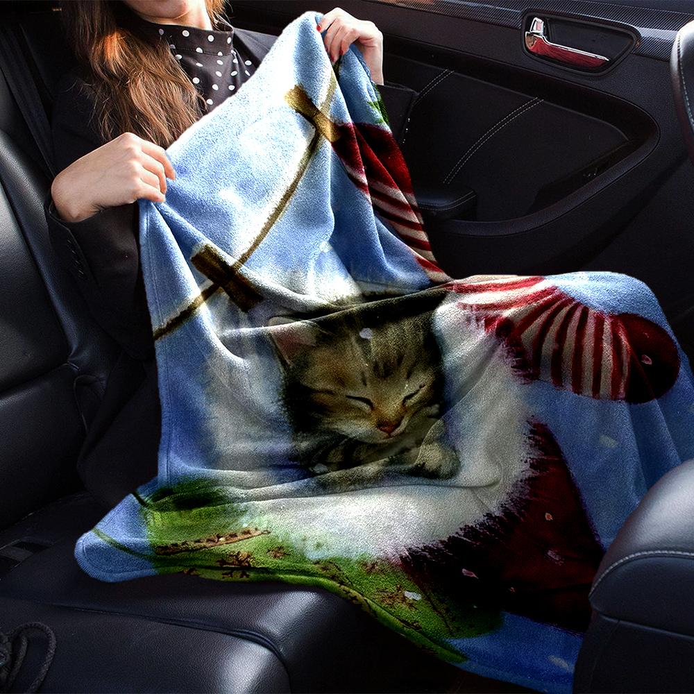 Christmas Cat Blanket Soft Throw Blanket For Home Bedroom Bed Sofa Travel Office Solid Christmas Blanket
