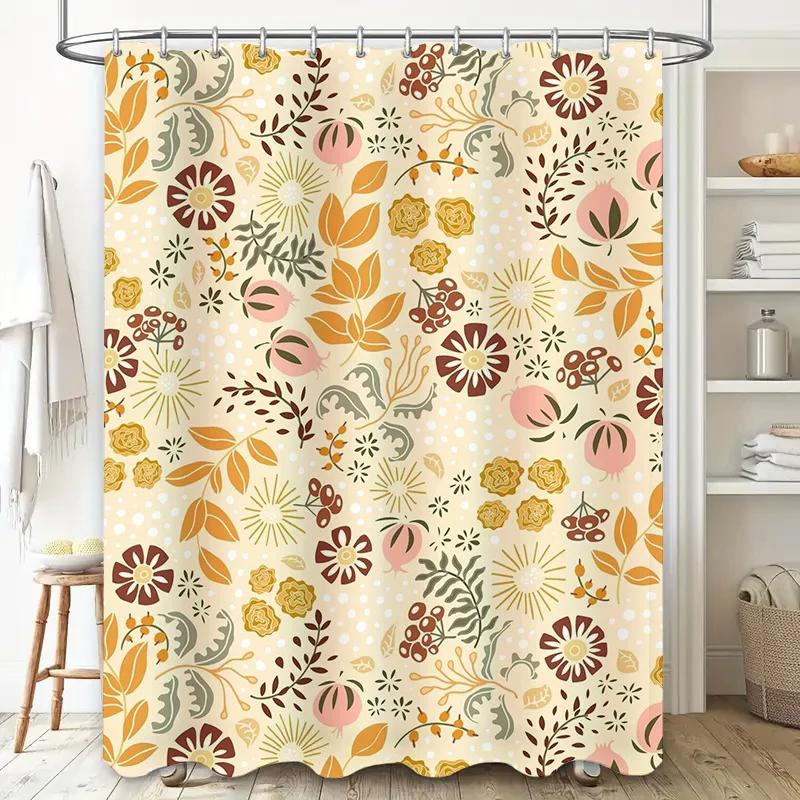 Vintage Floral Shower Curtain Cream White Multicolor Boho Decor Bath Mat Set for Bathroom Home Decoration Waterproof Fabric
