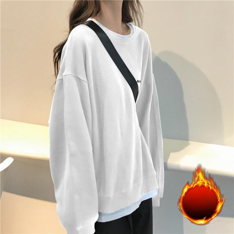 Round Neck Sweatshirt for Women In Autumn and Winter Long-sleeved Thickened T-shirt for Women Casual Long-sleeved Jacket for Students Couple Outfit