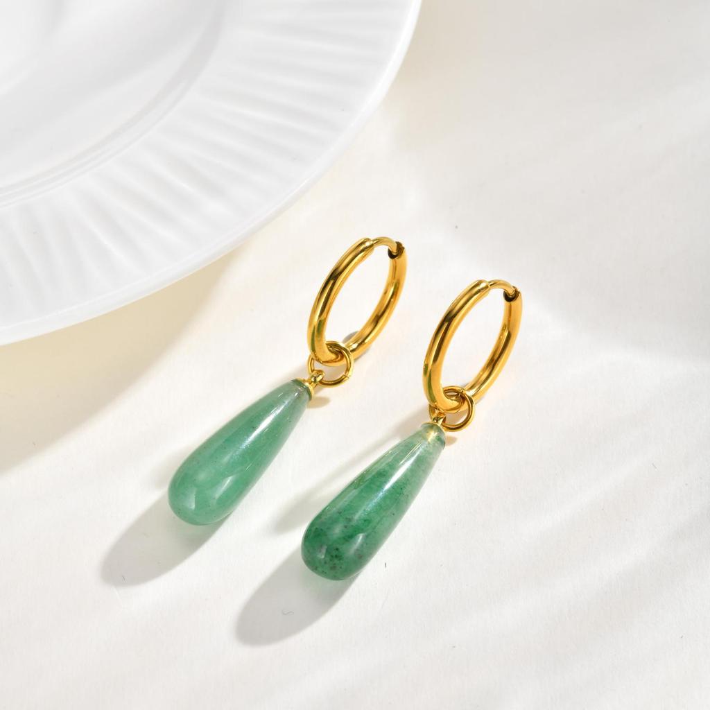 Women's Amethyst Teardrop & Tiger Eye Malachite Gold Earrings