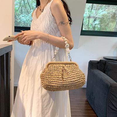 Woven Female Shoulder Bag Multifunctional Women High-Capacity Wear Resistance Styling Decoration Holiday Gifts for Daily Leisure