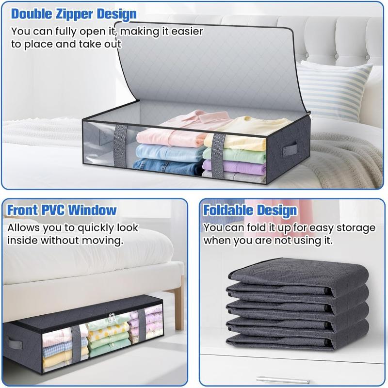 4 Pack Under Bed Storage Containers Blanket Storage Bag Shoe Storage And Organization Space-Saving Bedding Organizer For Bedroom