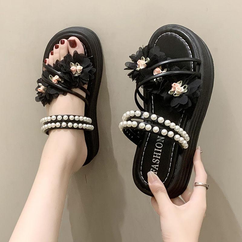 Fashion Pearl Flowers Platform Open Toe Sandals for Women Summer Anti Slip Hot Sales 2025 Comfortable Luxury High Quality Woman Shoes