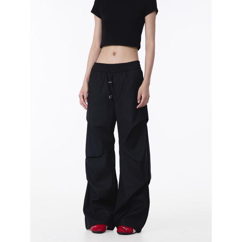 Black of Exit American-Style Three-Dimensional Cut Pleated Straight Casual Pants Unisex Trendy Wide-Leg Black Trousers