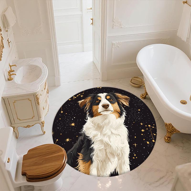 Black Australian Shepherd pattern round rug,Carpet Rug for Living Room Bedroom Playroom ,Non-slip Floor Mat,Holiday Gifts and Birthday Gifts.