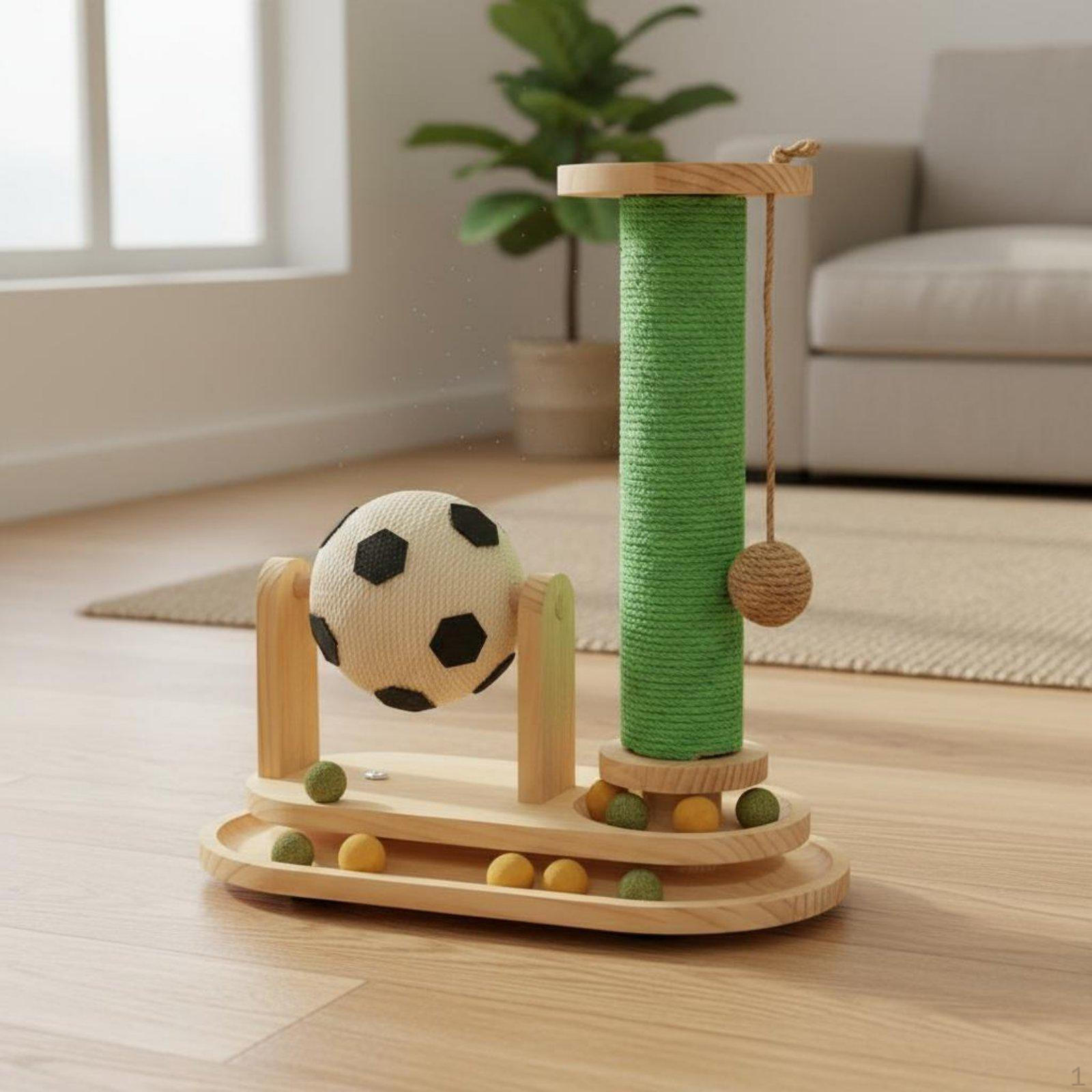 Cat Scratching Pole with Ball Track MultiFunctional Design Wooden Activity Center Relieves