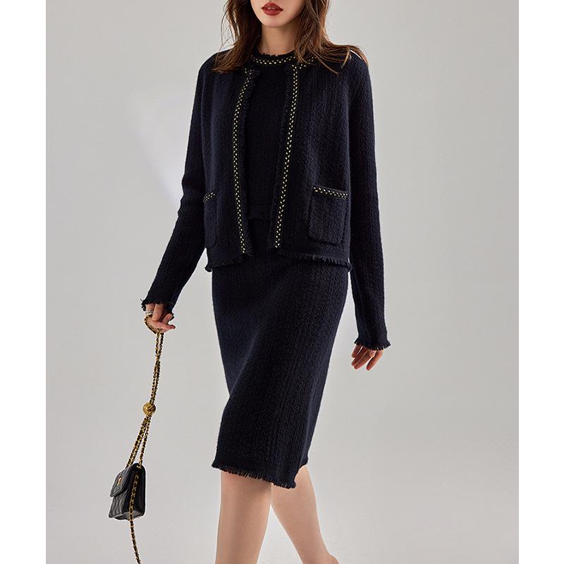 Gold Edge Double-Sided Woven Cardigan Dress Set