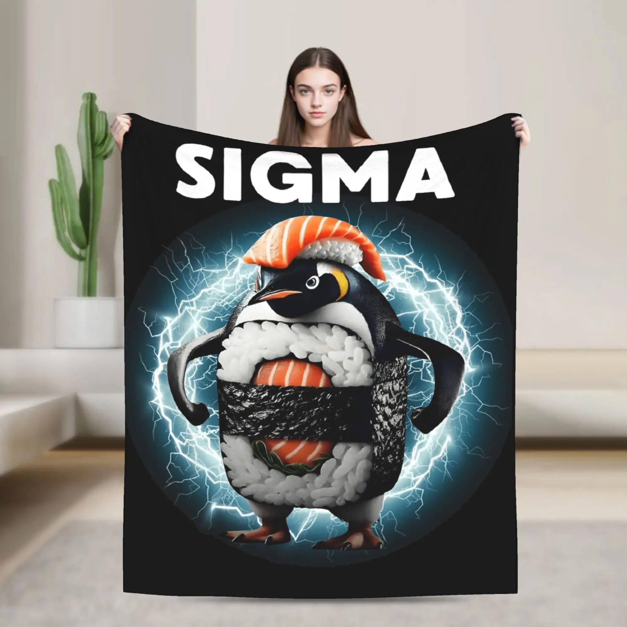 Sigma Italian Brainrot Meme Penguin Sushi Flannel Blanket Winter Soft Throw Blanket for Child Outdoor Bedspread Sofa Bed Cover 100x150cm