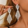 Elegant Geometric Leaf Tassel Earrings With Full Rhinestone Accents Plated Copper Studs Women