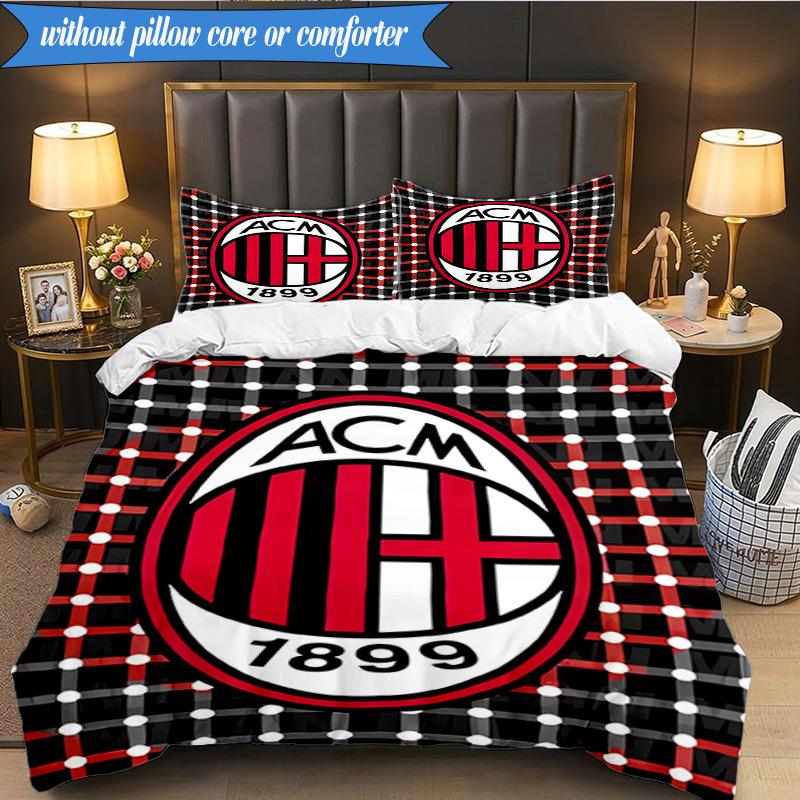 Set Biancheria da Letto Morbido Stampato AC Milan 3 Pezzi, Include 1 Copripiumino e 2 Federe Perfetto per Camera da Letto, Dormitorio, Regalo per Fan