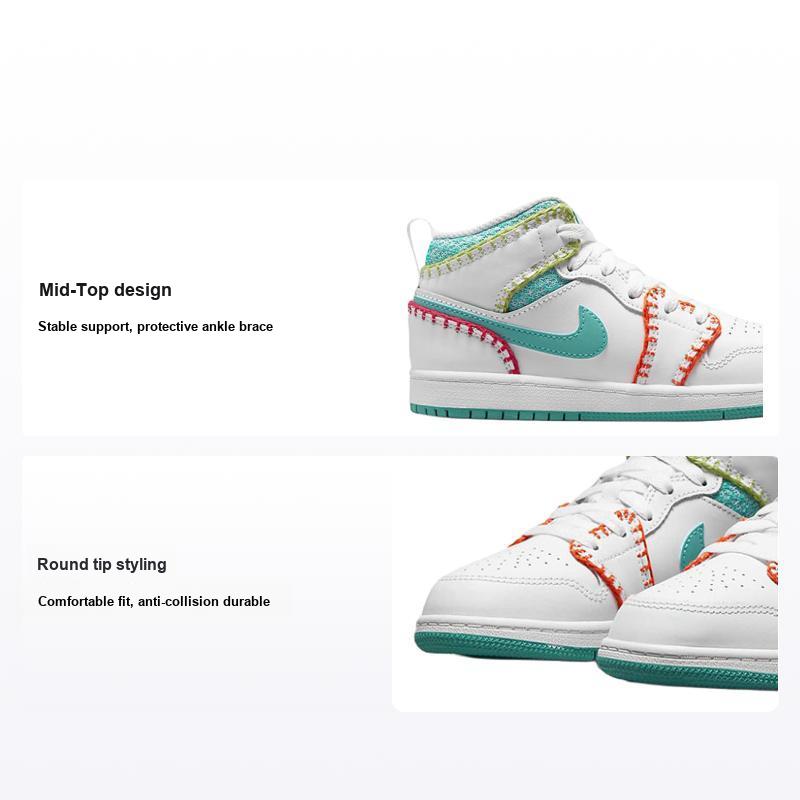 Air Jordan 1 Mid SE PS Multi Knit Buty Dziecięce Biały Washed-Teal Rush-Pink DM9648-100