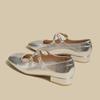 Mode Weiche Silberne Mary Jane Schuhe Sommer Neu Französisch Flachmund Retro Quadratische Zehenpartie Flache Einschichtige Schuhe