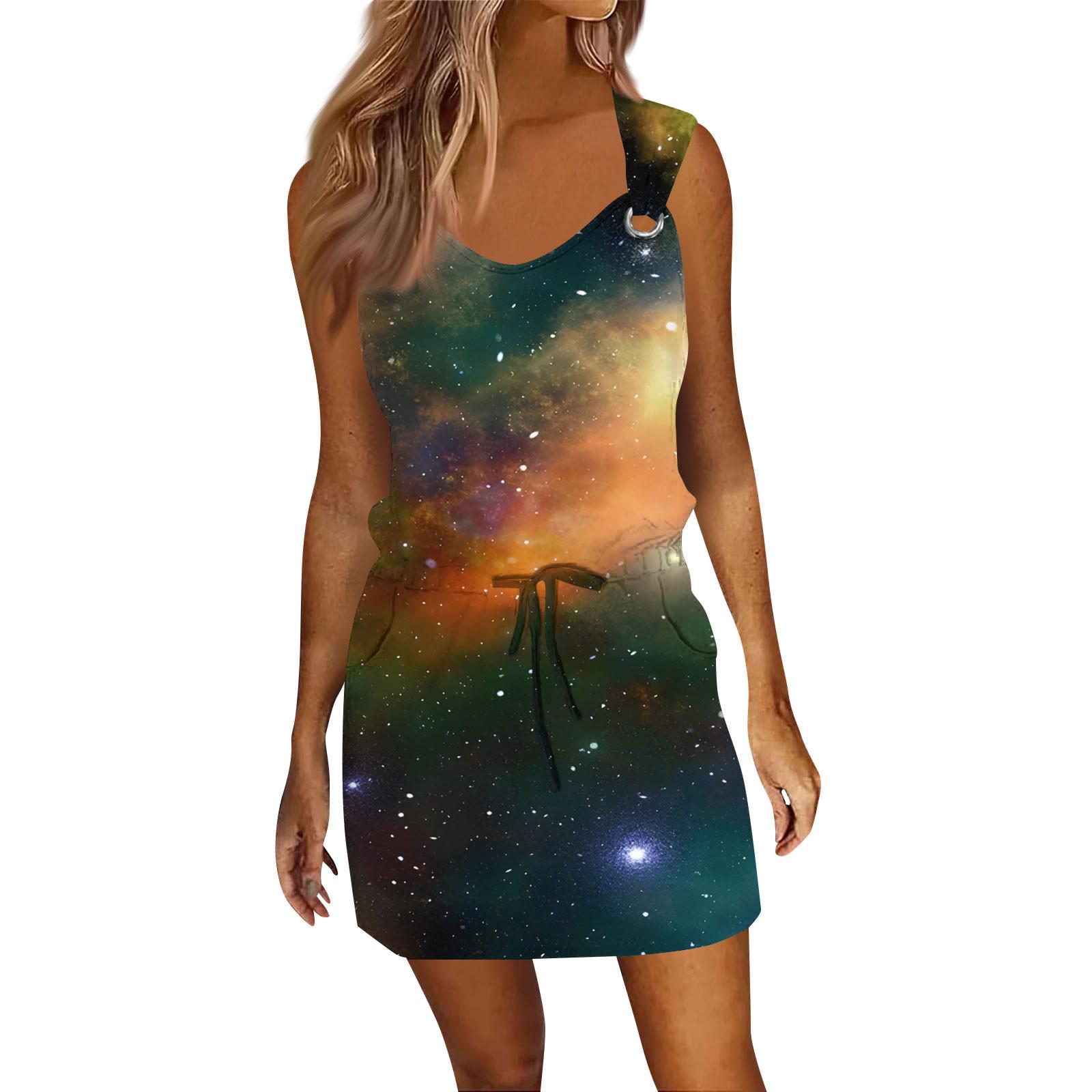 

Женское модное повседневное платье без рукавов с принтом и завязками на шнурке с карманами S