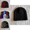 Punk Style Knit Cap With Spider Web Embroidery Design For Winter Outdoor Activities