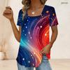 Women Plus Size Short Sleeve U Neck T Shirt Pink Glitter Heart Dot Gradient Print White Base Top