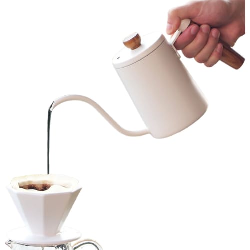 

LEXCOOK Stainless Steel Thick Narrow-Mouth Coffee Pot with Wooden Handle, Pour Spout, Measuring Measuring Table, and Cover, 350ml/600ml, Camping Drip