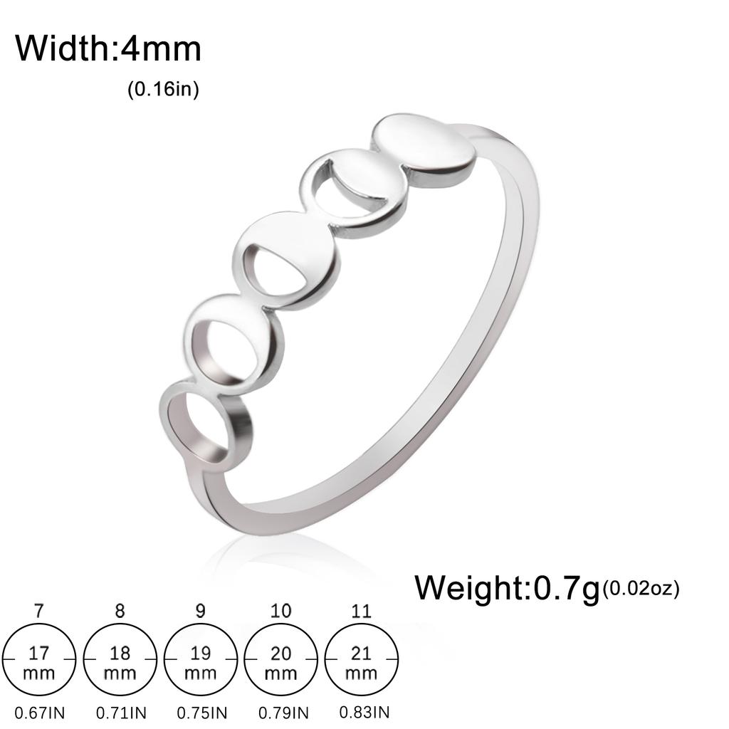 LIKGREAT Lunar Moon Phase Ring Crescent Moon Finger Rings Stainless Steel Minimalist Wedding Band Finger Ring Jewelry for Women