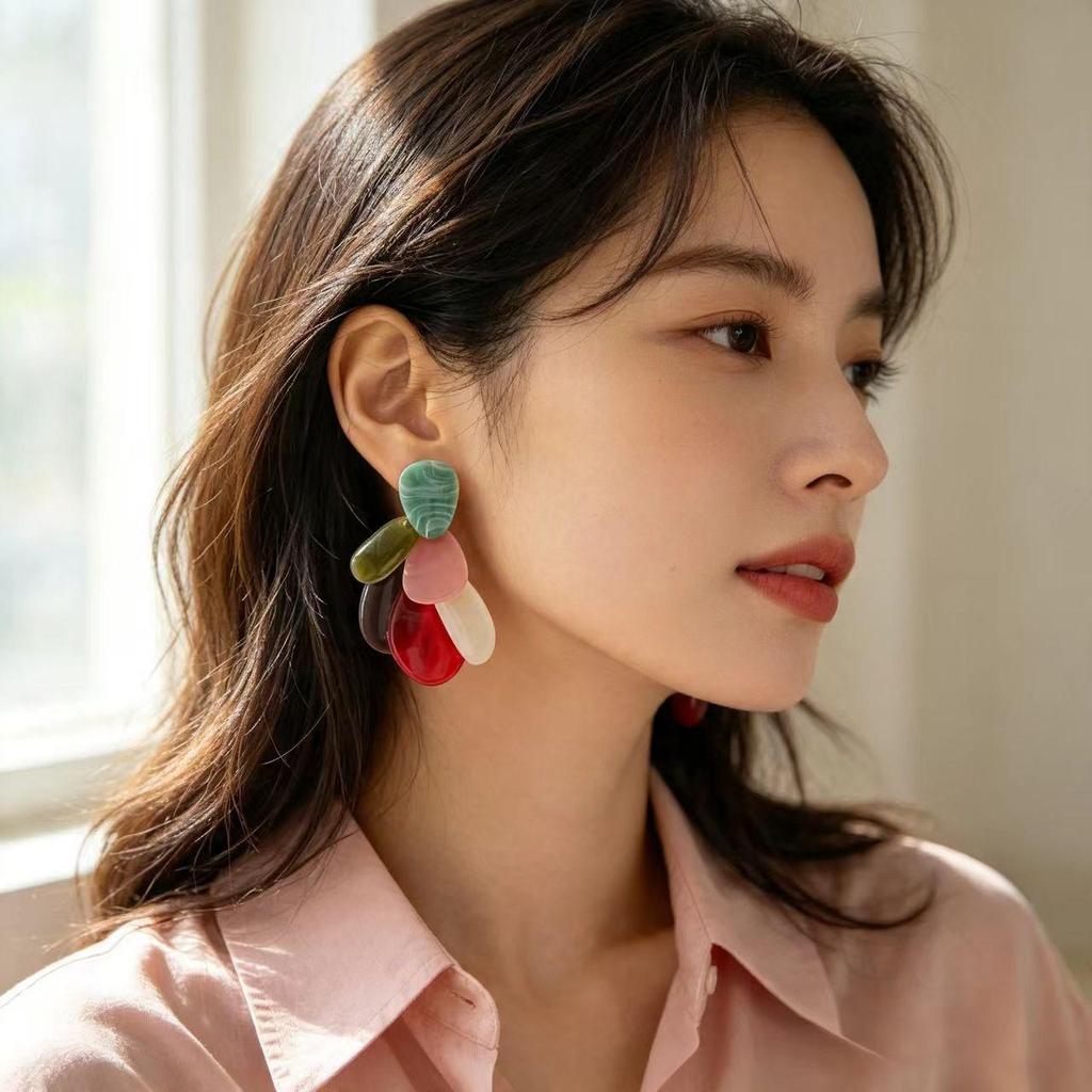 European & American High-Design Acrylic Multilayer Water Drop Earrings