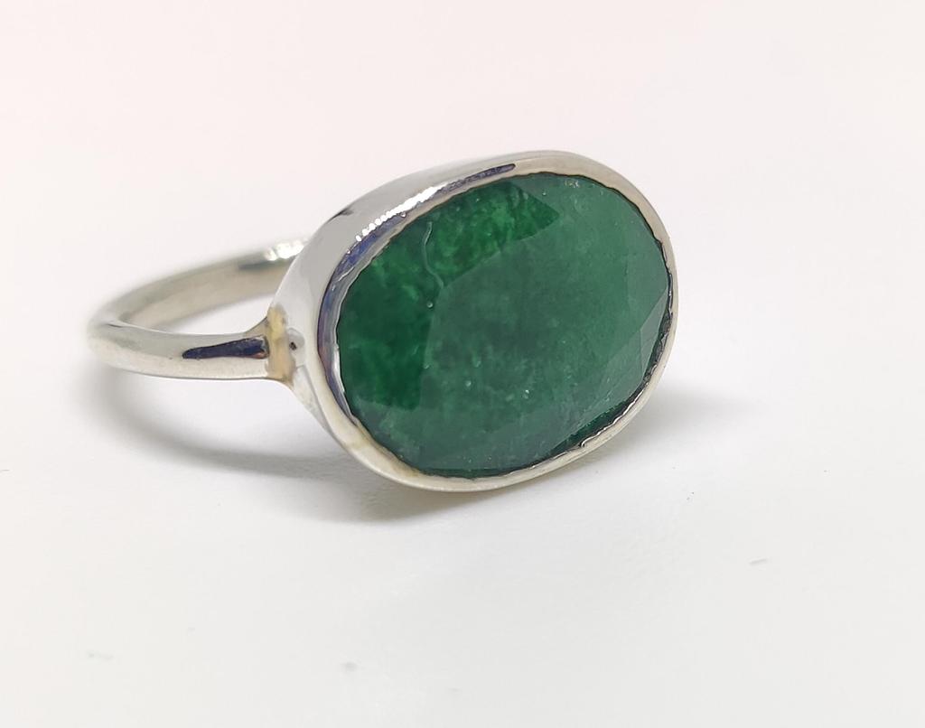 Smaragd Statement-ring, Damering, 925 Sterlingsølv, Edelstensring, Grønn steinring, Gave til henne