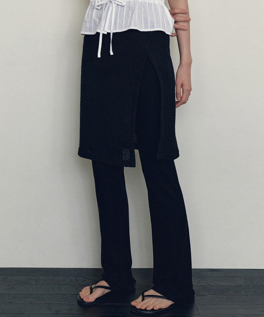 Roeil Summer Mesh Layered Wrap Skirt - Black