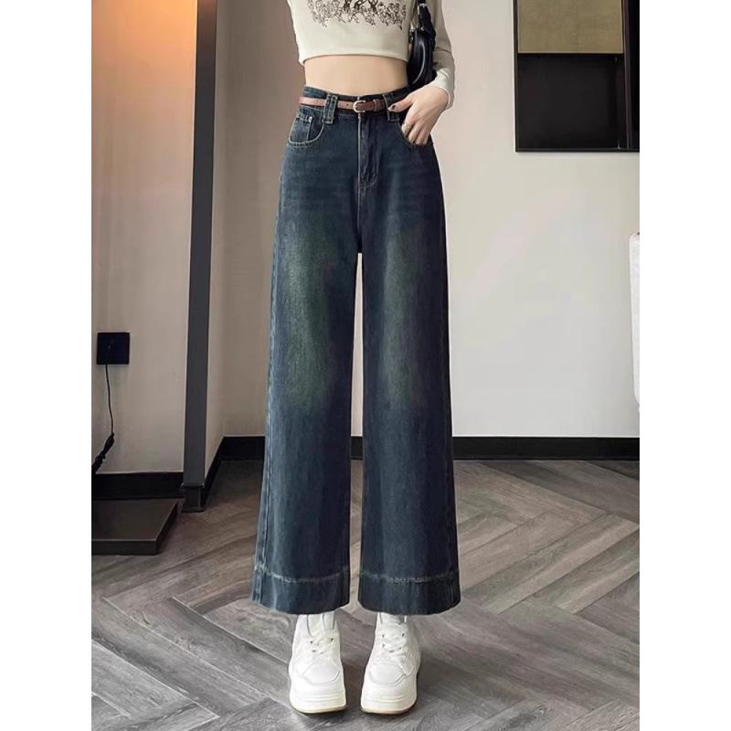 Petite High-Waisted Wide-Leg Jeans for Women - Autumn/Winter Loose-Fit Eight or Nine-Point Pants