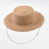 Summer Straw Hats for Women Elegant Ladies Party Dress Hats with Pearl Chain Outdoor Vacation Beach Sun Hat Chapeau Femme