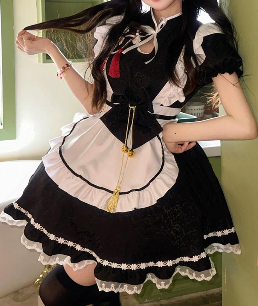 Maid Gothic Devilish Maid Maid Cute Maid Sexy Maid Size M [YZZYQQ] Costume, Lolita, Outfit, Headband, Café Costume, Apron, Costume, Costume, Black,