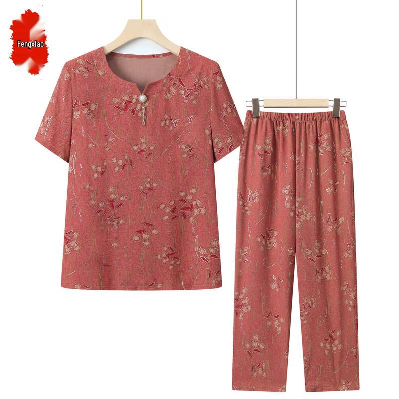 

Elderly Women s Summer T-Shirt & Straight Leg Pants Set 3XL