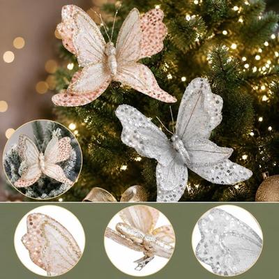 Sparkling Christmas Butterfly Ornament Lifelike Artificial Sequin Butterfly  Artificial
