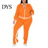 Dames Effen Kleur Casual Outfit 2 Delen/Set Joggingpak Grote Maten Ritssluiting Lange Mouwen Dagelijkse Kleding Tweekleurig Trainingspak met Broek