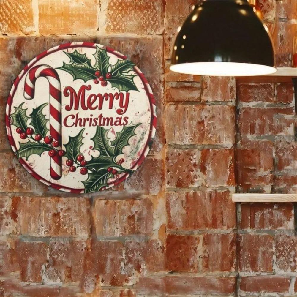 Vintage Christmas Metal Sign Candy Cane Holly Berry Decor Kitchen Wall Art Gift