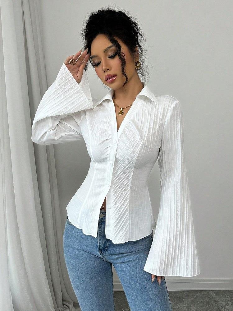 Long Sleeve Plus Size Shirts & Blouses for Blouse Casual Spring Autumn Crop Tops Women Button Up Shirt