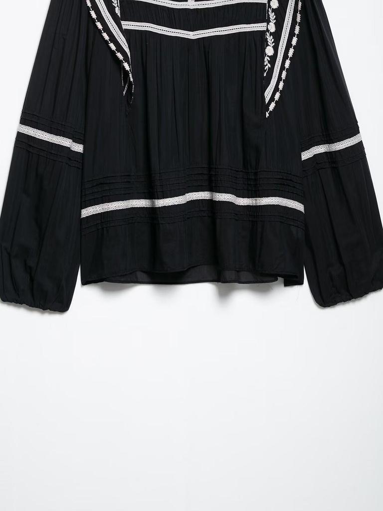 Spring 2025 European & American Women's Patchwork Embroidery Fashion Loose Top