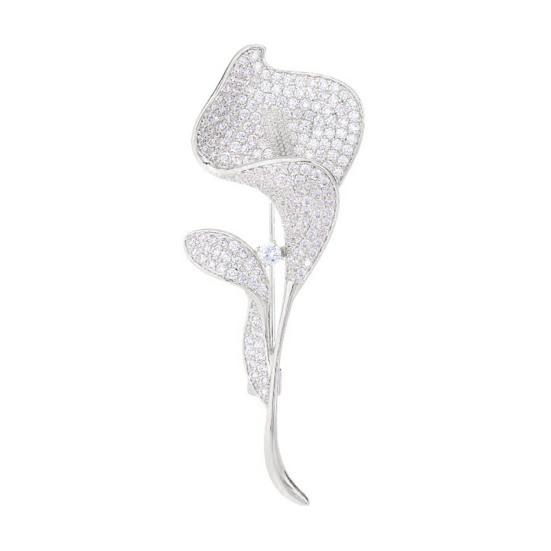 Women Brooch Sparkling Rhinestone Inlaid Common Callalily Shape Anti-Exposure Buckle Suits Shirts Sweaters Bags Pin Outfit Accessory