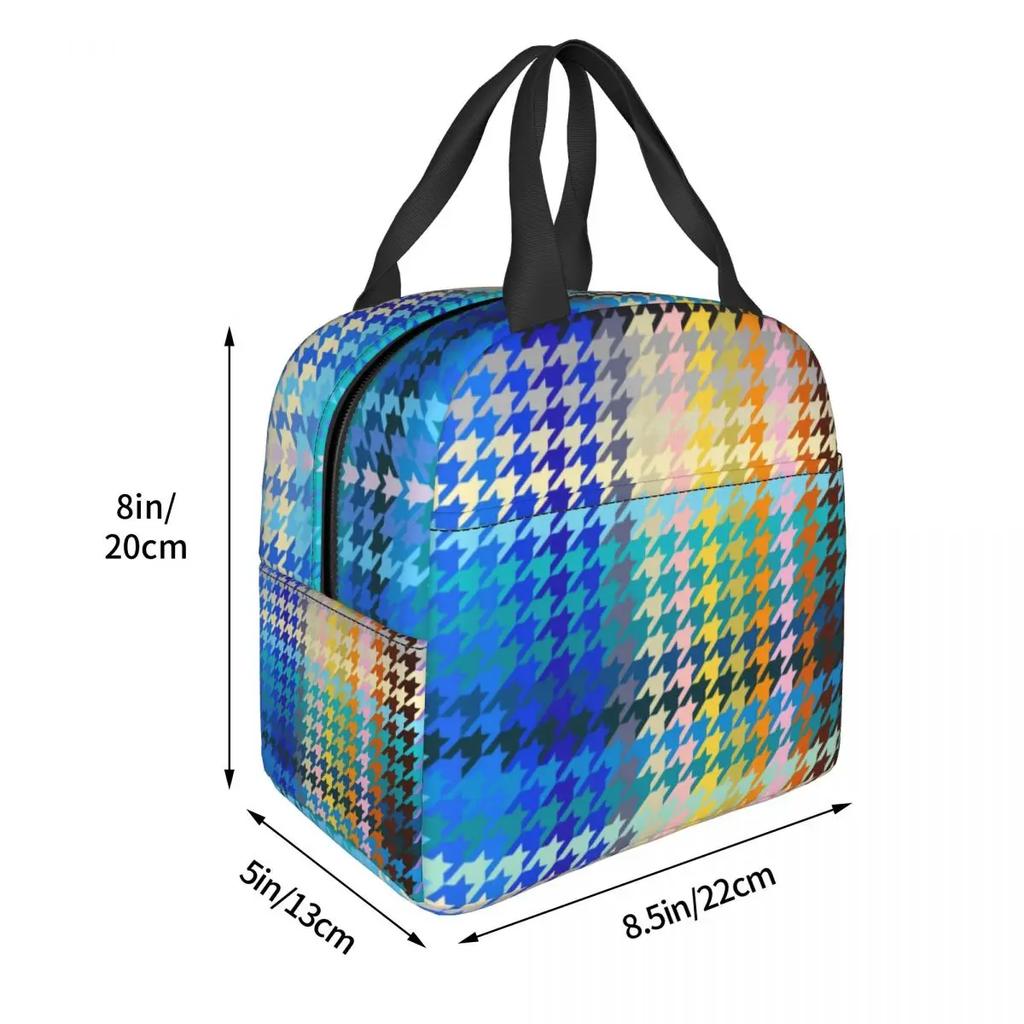 Hounds Tooth Style Houndstooth Insulated Lunch Bags for Work School Dogstooth Waterproof Thermal Cooler Lunch Box Women Kids