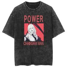 Kettensägenmann Power Blutdämon Anime T-Shirt 2026 Sommer Vintage Gewaschen Unisex Baumwolle Lockere Passform Kurzarm Streetwear Grafik